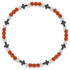 Beaded Baseball Necklace | Adjustable Sports Rope Chain with Baseball Cross Charm - Great Baseball Drip Gift for Players and Fans - color: Orange-White-Blk