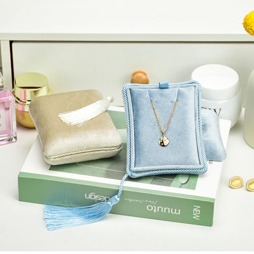 TAIMY Necklace Boxes, Velvet Small Earring and Necklace Case for Women with Tassel, Empty Long Necklace Pendant Box for Her(Blue) - color: Blue