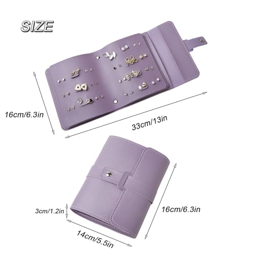 LAKE OF FIRE Earring Holder Organizer with Foldable Book Design Jewelry Book Organizer, Portable Pu Leather Travel Earring Case(Purple) - color: Purple