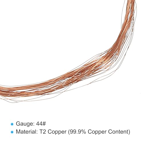 PATIKIL 33 Feet Solid Bare Copper Wire, 44 Gauge 99.9% Pure Copper Wire 0.05mm Soft Beading Wire Metal Plant Stem Ties for Jewelry Craft (10m) - size: 0.05mmx10m