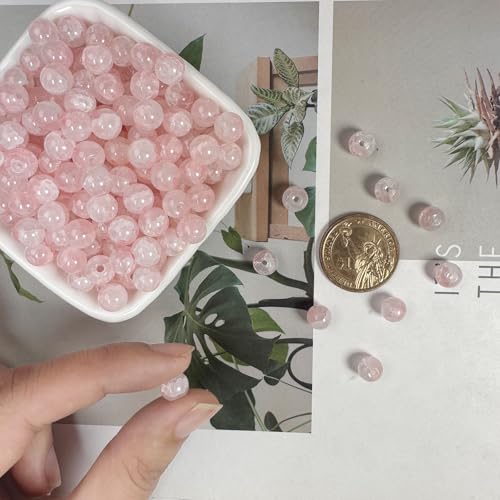 8mm Crackle Glass Beads for Jewelry Making, 700Pcs Round Crystal Beads for Bracelets, DIY Crafts (Lt Pink Crackle) - color: Lt Pink Crackle