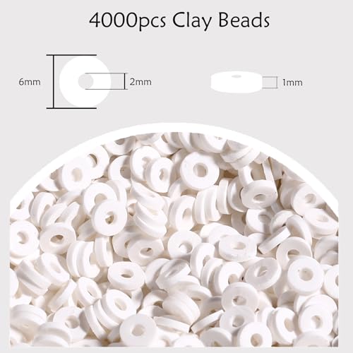 Clay Beads, 4000Pcs White Clay Heishi Beads for Bracelets Making, Flat Round Polymer Heishi Beads for DIY Jewelry Making - color: 4000pcs White