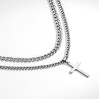 SENRAN Layered Cross Necklace for Men Boys Stainless Steel Layered Cuban Link Chain 16-24 inch Christian Cross Pendant Religious Jewelry Gifts - color: Silver, style: 22inch/24inch