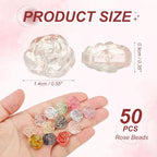 uxcell 50 Pcs Rose Beads, 0.55" Glass Flower Rose Charm Carved Loose Spacer Crystal Craft Beads for DIY Jewelry Making Bracelet Beading Projects Supplies, Pink - color: Pink