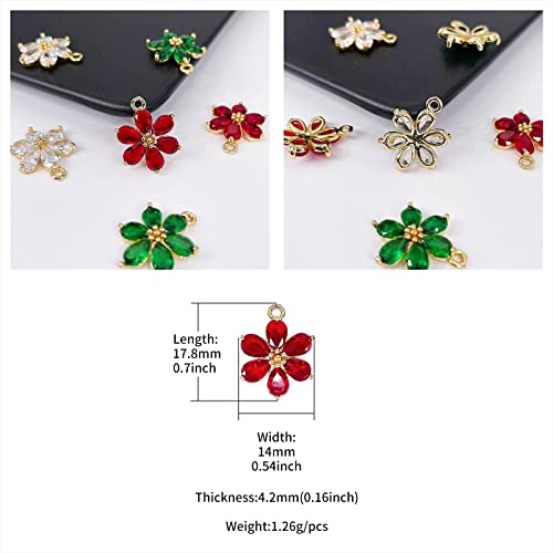 Crystal Zirconia Gold Plated Brass Charms for Jewelry Making Bracelet Necklace Earring Pendant Craft Supplies DIY Accessories - color: FlowerA-Mix-6Pcs
