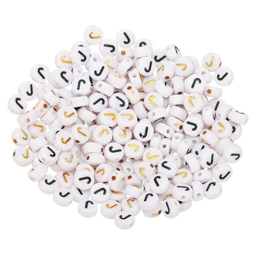 HARFINGTON 200 Pcs 4x7mm Acrylic Letter Beads, Round White Alphabet Beads Letter J, Alphabet Spacer Beads for Jewelry Making Bracelets Necklaces - style: Letter J
