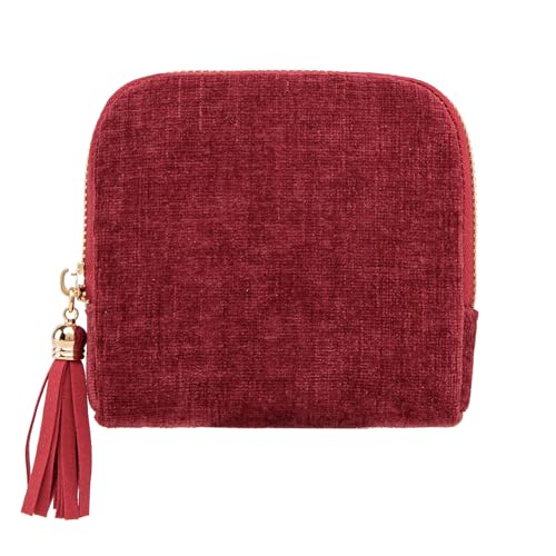 Cute Coin Purse Small Travel Jewelry Case with Tassel Mini Travel Jewelry Bag Organizer Pouch for Coins Bracelets, Fashion Accessories Mini Organizer Storage Bag for Women (A-Wine Red) - color: A-Wine Red