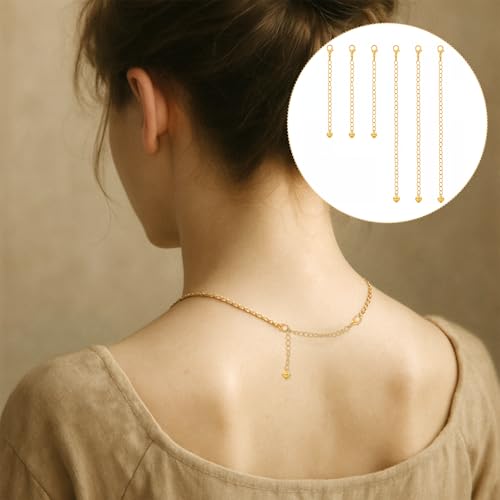 6 Pcs Gold Necklace Extenders for Women Non Tarnish Gold Bracelet Chain Extenders Set, Extensions 2 Inch, 4 Inch Bracelet Anklet Extender