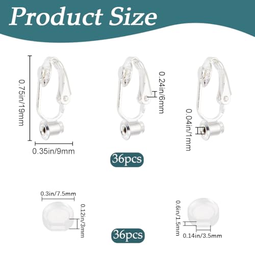 1 Box 36Pcs Silver Earring Converter Clip on Earrings Backs Brass with Comfort Pads Painless Earring Components Earring Clips for Non Pierced Ears Jewelry Making Supplies DIY Craft Beginner - color: Silver
