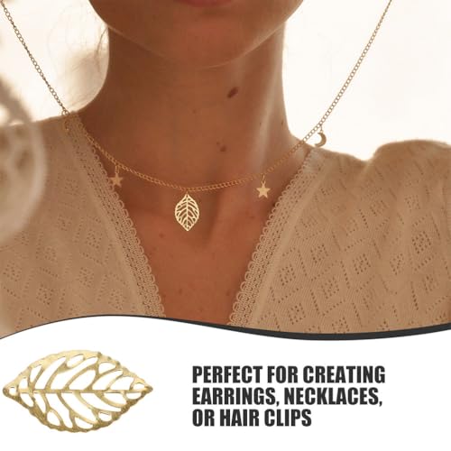 200Pcs Gold Plated Hollow Leaf Charms for Jewelry Making - Lightweight Iron Pendants for Earrings Necklaces Hair Clips