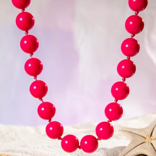 Caiyao Bohemian Colorful Acrylic Round Beaded Choker Necklaces Handmade Adjustable Resin Beads Clavicle Rope Necklace for Women Men Ethnic Costume Party Vacation Jewelry Gifts - color: Rose red