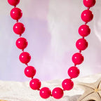 Caiyao Bohemian Colorful Acrylic Round Beaded Choker Necklaces Handmade Adjustable Resin Beads Clavicle Rope Necklace for Women Men Ethnic Costume Party Vacation Jewelry Gifts - color: Rose red