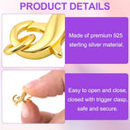 Pndeyo S925 Double Opening Lobster Claw Clasp, Hypoallergenic Enhancer Shortener with 2 Rings, Spring Rings Clasp Connector Carabiner for Bracelet Necklace Jewelry Making- Gold - color: Gold-1pc-0.59"×0.31"-with rings