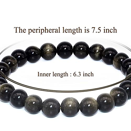 8mm Natural Gemstone Stretch Bracelet, Handmade Unisex Crystal Bracelets for Meditation, Yoga, Spiritual Healing & Positive Energy - color: Golden Obsidian