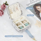 DesignSter Jewelry Box, Buckle Women's Small Travel Jewelry Box, Small Portable Jewelry Storage Box with Jacquard Embroidery for Rings Earrings Necklaces Bracelets, Blue - color: Pink
