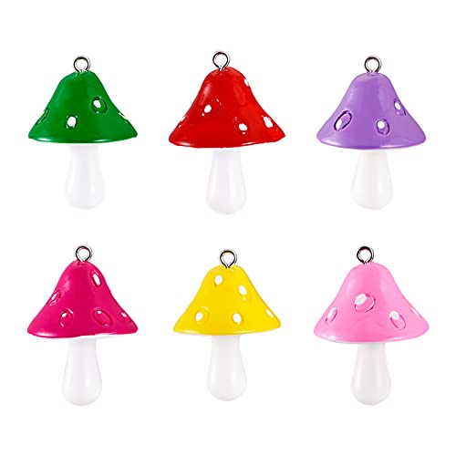 Craftdady Fruit Dangle Charms Pendants Cute Resin Food Pendants Apple Orange Pineapple Strawberry Pendants Lovely Vegetable Mushroom Charms for DIY Craft Earring Bracelet Necklace Jewelry Making - color: Random Mixed Color, Mushroom
