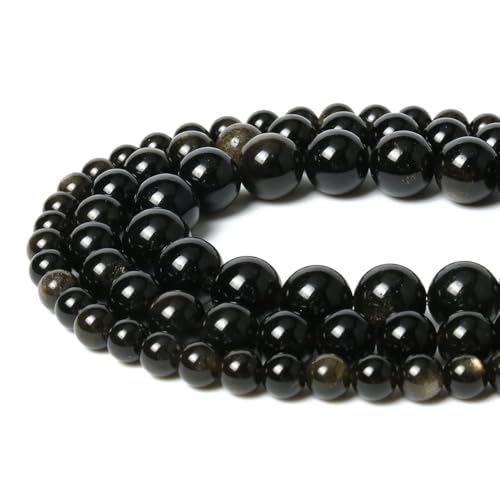60pcs 6mm Natural Stone Beads Gold Obsidian Beads Energy Crystal Power Gemstone for Jewelry Making, DIY Bracelet Necklace - color: Gold Obsidian, size: 6mm
