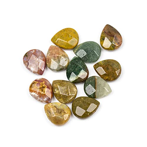 Cherry Blossom Beads Ocean Jasper Beads 12x15mm Faceted Top-Drilled Teardrop - 12 pcs/ 8 Inch Strand - color: Ocean Jasper