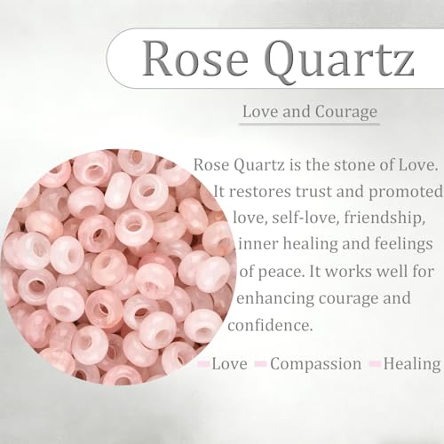 20Pcs Natural Rose Quartz Large Hole Beads, 8x14mm Rondelle Gemstone Spacer Beads 6mm Big Hole for Jewelry Making, Beading Bracelets, Macrame & Hair Braiding - color: Pink Rose Quartz