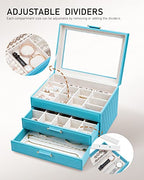 Jewelry Organizer for Women, Jewelry Box with Clear Glass Lid 3-Tier with 2 Drawers, Gift for Women Man on Thanksgiving Day, Christmas, New Year, Valentine's Day - Blue - color: Blue