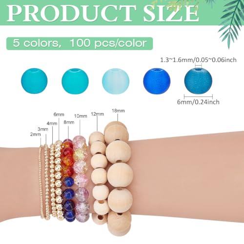 PH PandaHall 500pcs 6mm Round Frosted Bead Small Blue Bracelet Glass Beads 5 Colors Transparent Frosted Crystal Beads Loose Jewelry Bead for Summer Beading Necklaces Bracelets Jewelry Crafts Making - color: Blue