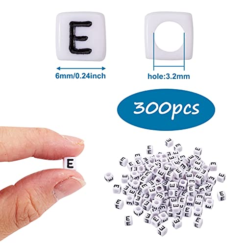 FASHEWELRY 300Pcs Cube White Acrylic Letter Beads 6x6mm Letter E Alphabet Beads for DIY Bracelet Necklace Jewelry Making - color: Letter E, size: 6x6x6mm