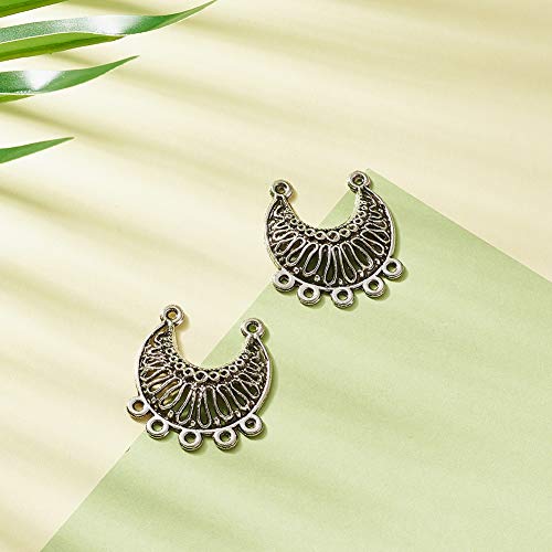 Mega Pet 10pcs Antique Silver Hollow New Moon Charm Links with 5 Holes Tibetan Style Chandelier Component Connectors 31x28mm for Jewelry Findings Bracelet Necklace Making - color: Antique Silver, Moon