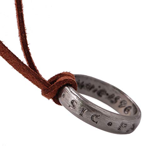 Unisex Uncharted 4 Nathan Drake Ring Pendant Necklace with Adjustable Brown Leather Chain