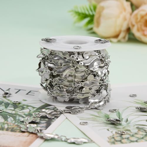 UMAOKANG 2 Meters Stainless Steel Jewelry Making Chain Roll Decorative Flower Link Chain on Spool - color: Silver Flower