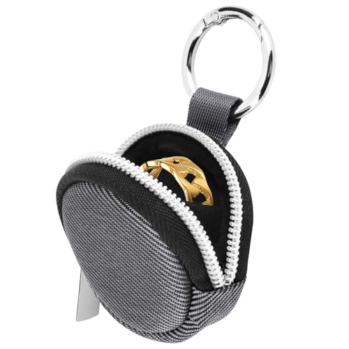Homakover Portable Ring Organizer Case with Keychain, Traveling Ring Holder Storage Bag, Anti-Lost Keychain Container for Rings, Jewelry (1, Grey) - color: Grey