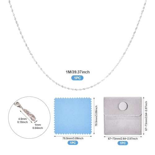 Elecrelive S925 Sterling Silver Chains 3.28 Feet Twisted Silver Singapore Chains 4.5x1mm with Velvet Bag for Men Women Jewelry Chain DIY Making - color: 925 Sterling Silver