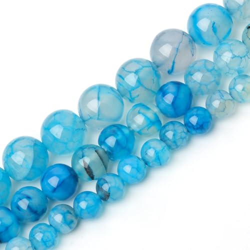 45pcs Smooth Natural Blue Agate Beads，8mm Dragon Vein Gemstone Round Loose Stone Beads for Jewelry Making DIY Bracelet Necklace Earrings - color: blue dragon vein, size: 8mm