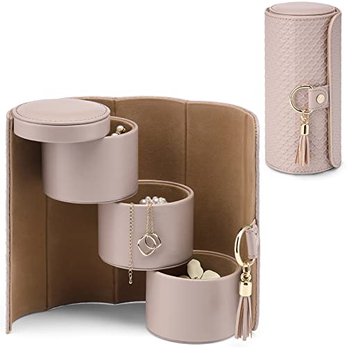 VLANDO Travel Jewelry Box, Travel Jewelry Case for Mothers Day Gifts, Earring organizer Necklacke Organizer Ring Organizer Box with Hand-held Design for Travelling - Grey+Khaki Inner - color: Grey&Khaki