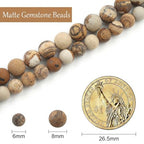 Stone Beads, 45pcs Matte Picture Jasper, 8mm Round Loose Beads for Jewelry Making, Bracelets, with Bag, String & Card - color: Matte Picture Jasper, size: 8mm