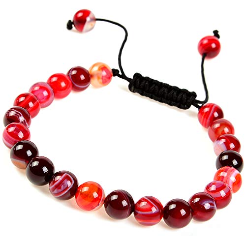 MASSIVE BEADS Natural Healing Power Gemstone Crystal Beads Unisex Adjustable Macrame Bracelets - color: Agate Red, size: 6mm