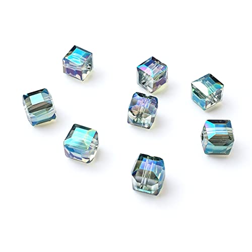 6mm Cube Glass Beads for Jewelry Making, Faceted Square Crytal Spacer Beads for Bracelet Necklace Earring, Clear Green 270pcs - color: Clear Green, size: 6mm