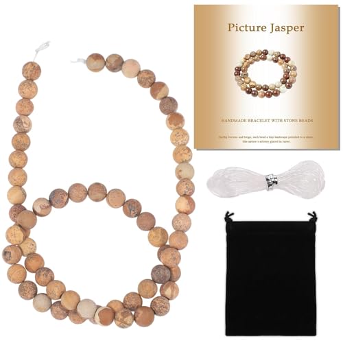 Stone Beads, 60pcs Matte Picture Jasper, 6mm Round Loose Beads for Jewelry Making, Bracelets, with Bag, String & Card - color: Matte Picture Jasper, size: 6mm