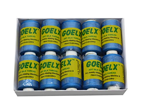 Goelx Silk Thread by Shade No for Jewelry, Tassel Making, Embroidery, Crafts, Shiny Soft Thread Spools - Blue - 187 - color: Blue - 187