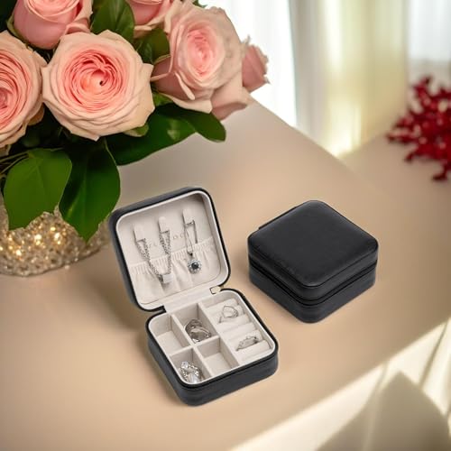 Vlando Small Faux Leather Travel Jewelry Box Organizer Display Storage Case for Rings Earrings Necklace, Black - color: Black