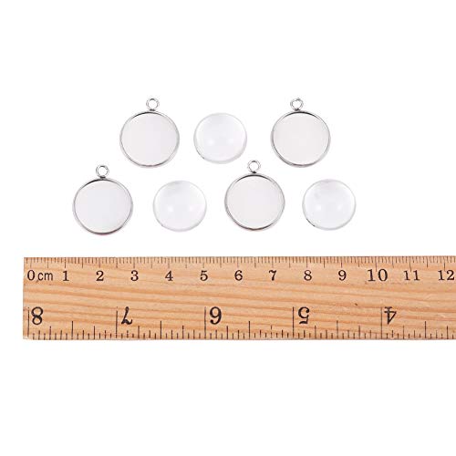 FASHEWELRY 10 Sets Stainless Steel Flat Round Bezel Pendant Trays with Half Round Glass Cabochon Clear Dome for DIY Jewelry Making - color: 16mm-10 Sets