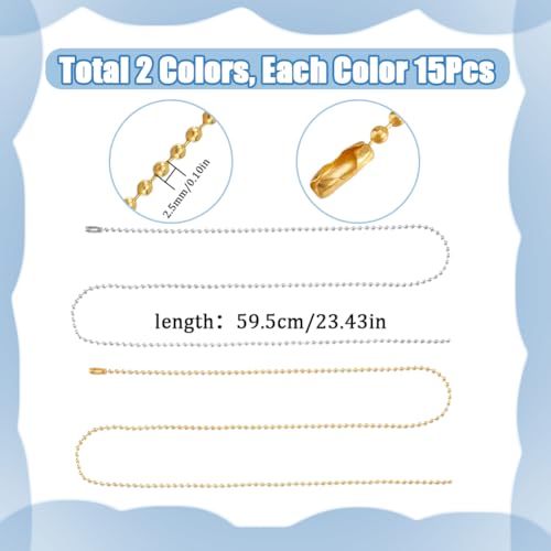 30Pcs 24 Inch Ball Chain Necklace Bulk Ball Bead Necklace Chains Gold Silver Adjustable Metal Ball Beads Chains with Connector Clasp for Jewelry Making Chains Supplies DIY Necklaces Crafts - color: Platinum & Gold
