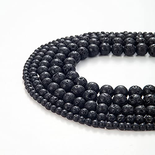 100Pcs Natural Stone Beads 6mm Lava Beads Round Gemstone Loose Beads with Elastic Bracelet String for Bracelets Necklace Jewelry Making - color: Black Lava, size: 6mm