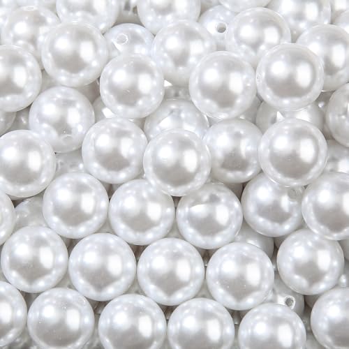 20mm Acrylic Beads 180pcs White Pearl Bead Chunk Bubblegum Beadable Pen Ball Beads for Pen Bag Jewelry Making Necklace Bracelets (White) - color: white