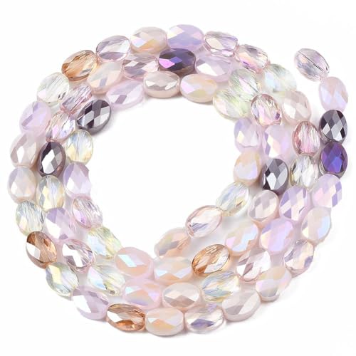 1 Box 210PCS Purple Flat Oval Glass Beads with Holes Faceted AB Color Plated Sparkle Spacer Loose Lilac Electroplate Bead Charm for Jewelry Making Necklace Bracelet Earring Diy Craft Supply - color: Purple