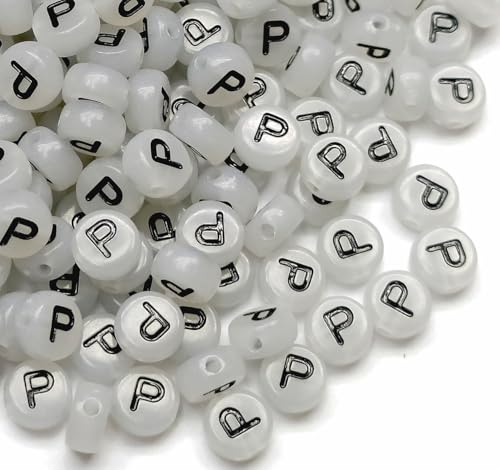 200PCS Letter Beads Glow in The Dark 4x7mm Acrylic Alphabet Letter P Beads for Jewelry Making Bracelet - color: P-200PCS