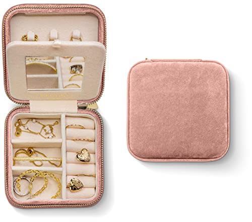 Benevolence LA Plush Velvet Jewelry Box | Travel Jewelry Case Organizer with Mirror | Featured in Oprah's Favorite Things | Best Gifts For Daughter, Girlfriend, Mom | Gifts For Her - Dusty Pink - color: Dusty Pink