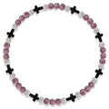 Beaded Baseball Necklace | Adjustable Sports Rope Chain with Baseball Cross Charm - Great Baseball Drip Gift for Players and Fans - color: Purplish Red-White-Blk