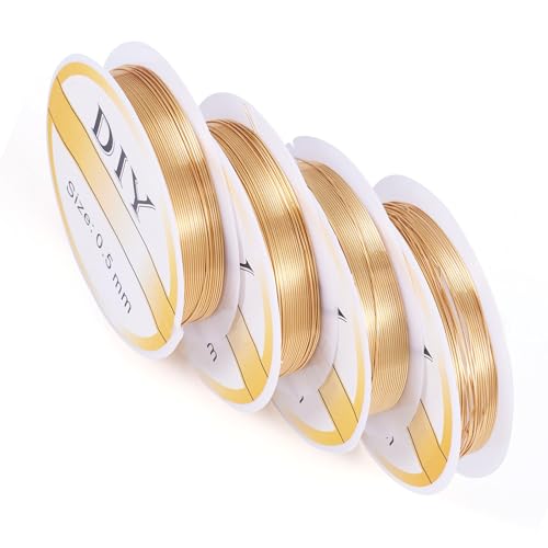 Beadthoven 85 Ft 14K Gold Filled Wire 24 Gauge 0.5mm Dead Soft Round Gold Filled Brass Wire for Crafts Wire Wrap Jewelry Making Supplies - size: 24 Gauge (0.5mm)