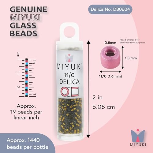 Miyuki Delica Seed Beads – Size 11/0 (1.6 mm), DB0604, Silver-Lined Golden Olive, 7.2 g, Approx. 1440 Beads, Made in Japan - color: DB0604 - Silver-Lined Golden Olive