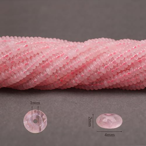2 Strands (300PCs) Natural Pink Quartz Rondelle Beads, 2 * 4mm Gemstone Loose Spacer Abacus Disk Beads for DIY Bracelet Necklace Earrings Jewelry Making, Craft Supplies Beading Kit - color: Pink Quartz, size: 2*4MM